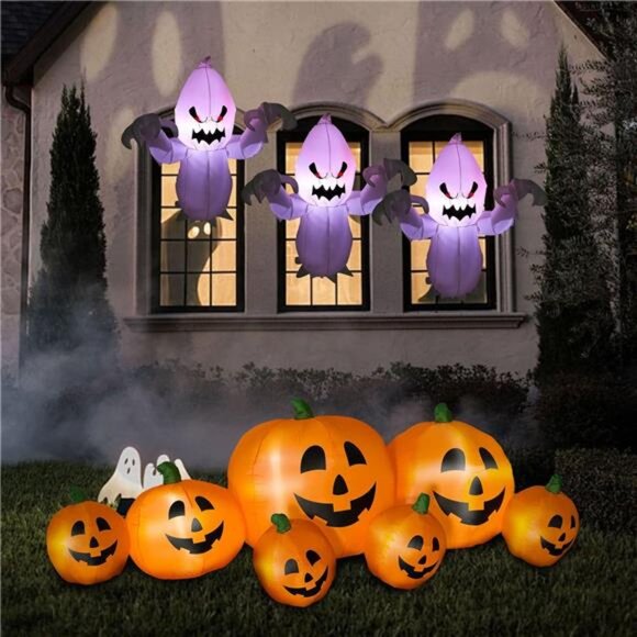 4.6 FT Halloween Inflatable Ghost with Build-in LEDs, Blow Up Flying Ghost - Picture 4 of 7